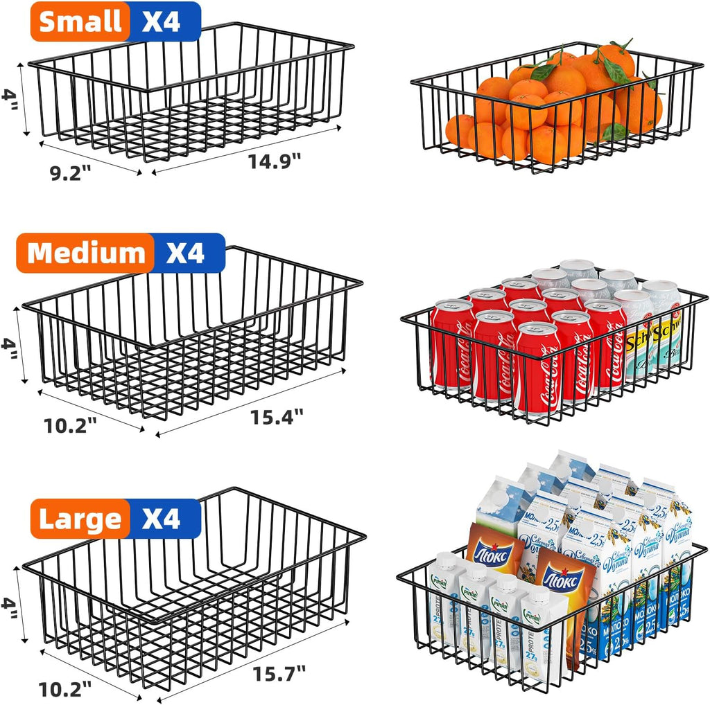 12 Pack Extra Large Wire Storage Baskets, Pantry Organization for Cabinets, Metal Basket Kitchen, Garage