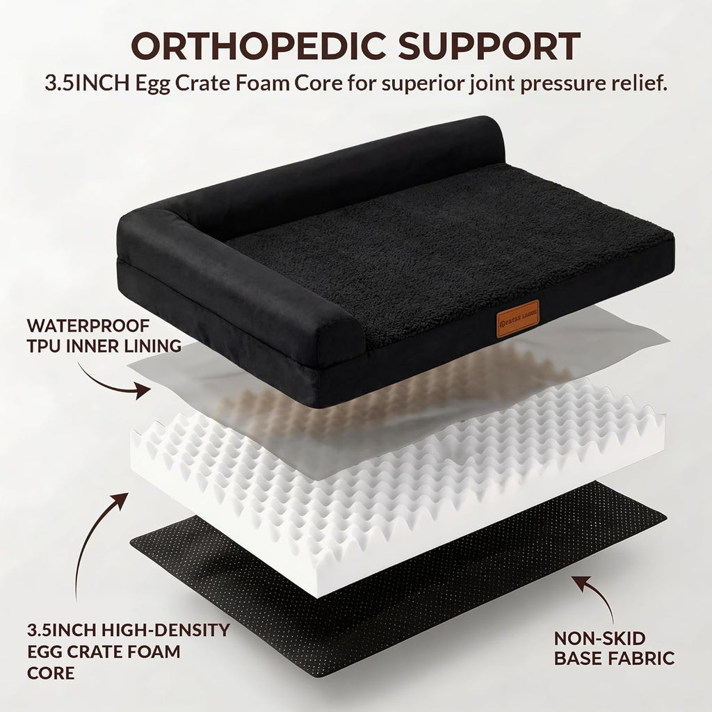 Orthopedic Dog Bed Large Sized Dog 36''X24'', Waterproof L Bolster Medium Pet Sofa Beds with Removable Washable