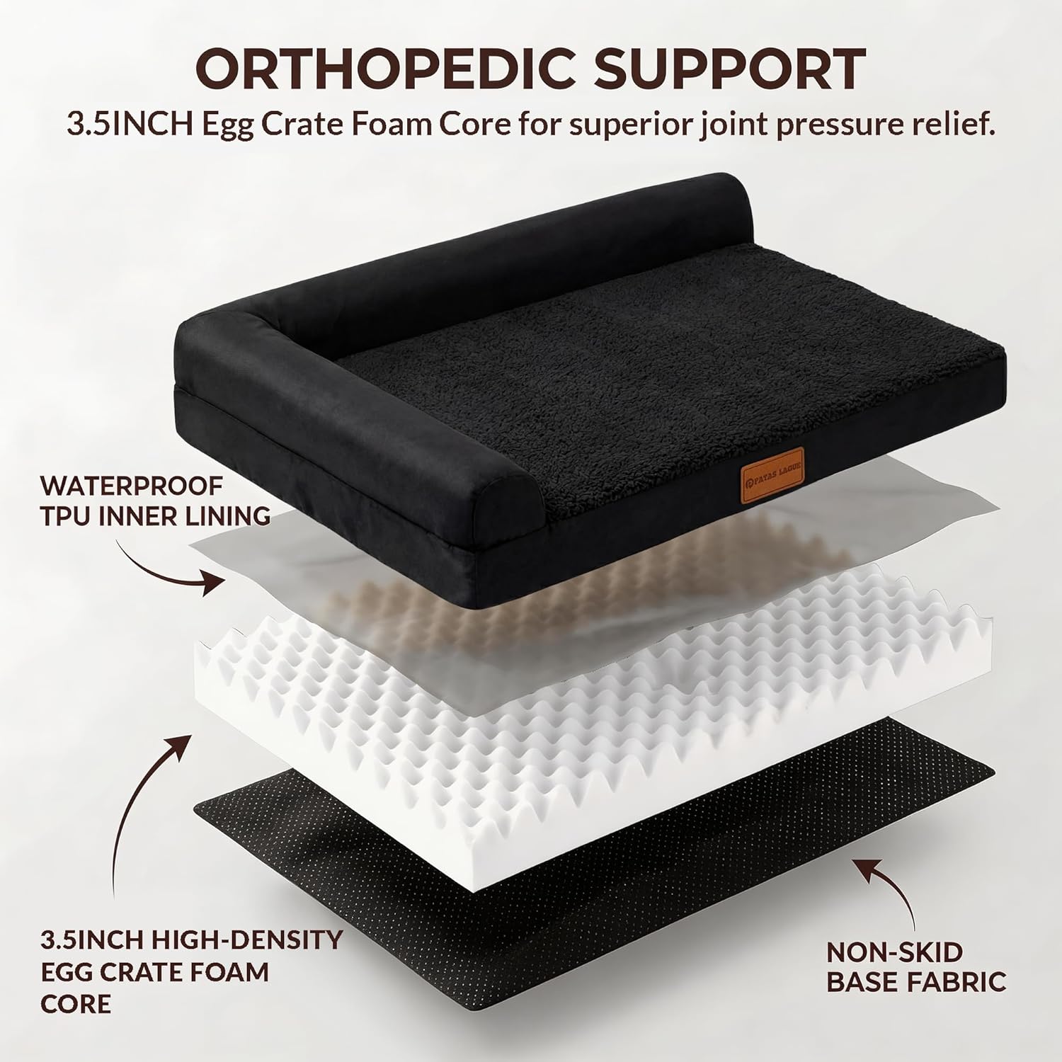 Orthopedic Dog Bed Large Sized Dog 36''X24'', Waterproof L Bolster Medium Pet Sofa Beds with Removable Washable