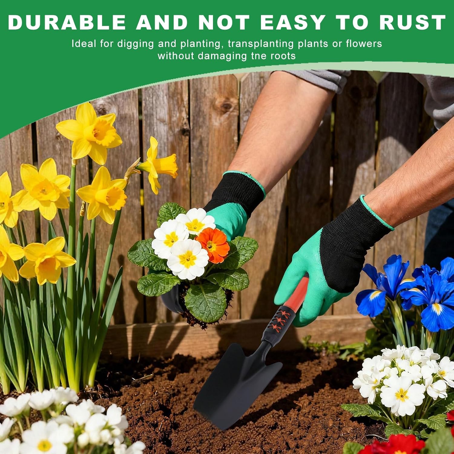 Garden Tool Set, 4 Pack Gardening Tools, Stainless Steel Heavy Duty Hand Cultivator, Hoes, Shovel