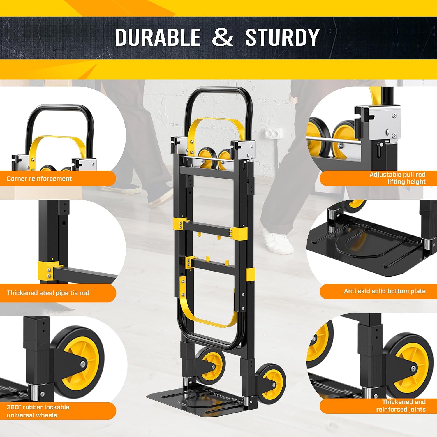 Upgraded 3 in 1 Folding Hand Truck, 600lbs Convertible Hand Truck Dolly with Solid Wheels and Straps Luggage