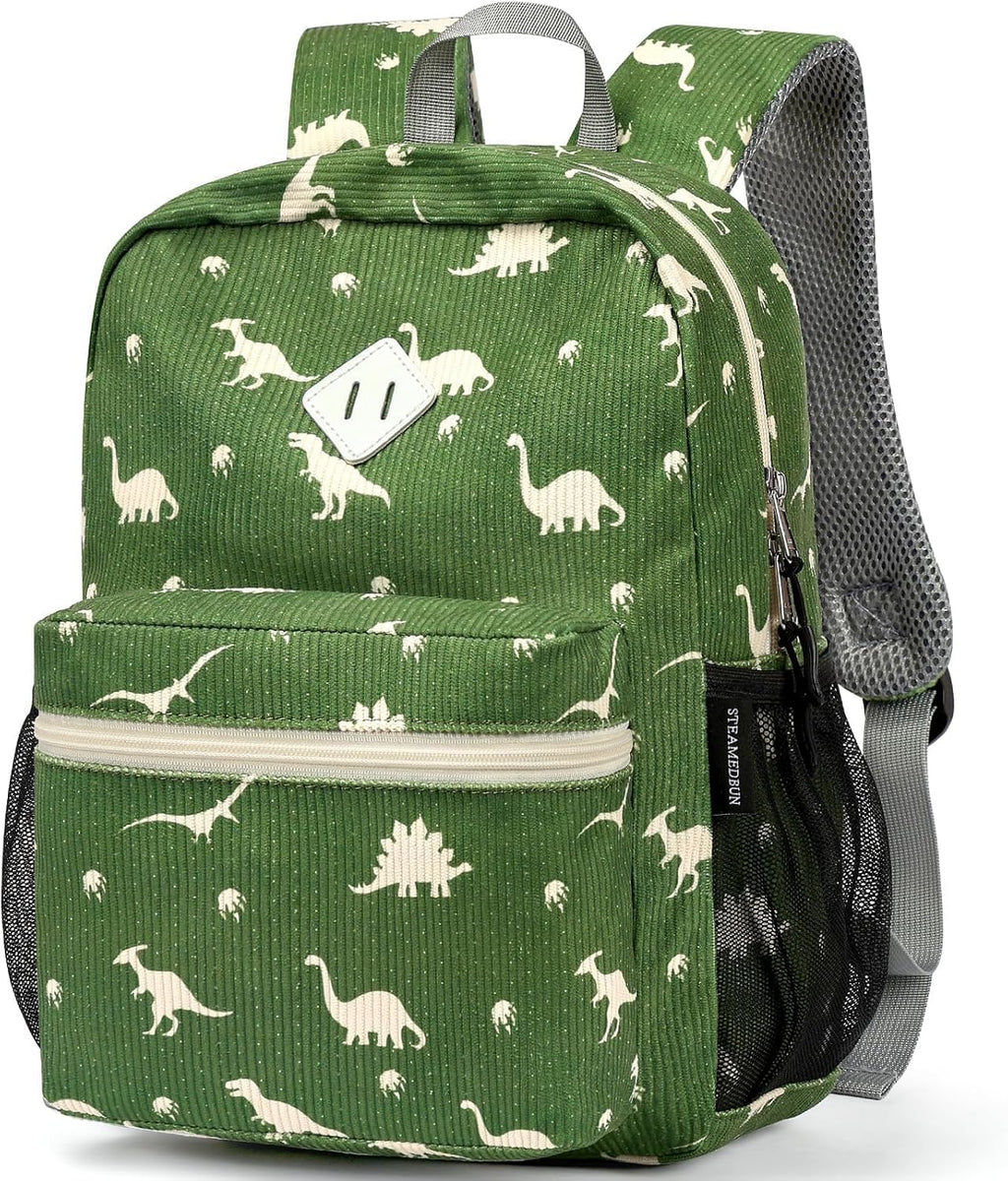 Corduroy Kids Backpack for Boys Girls 3-8, Boys Backpack for Elementary Kindergarten - Dinosaur