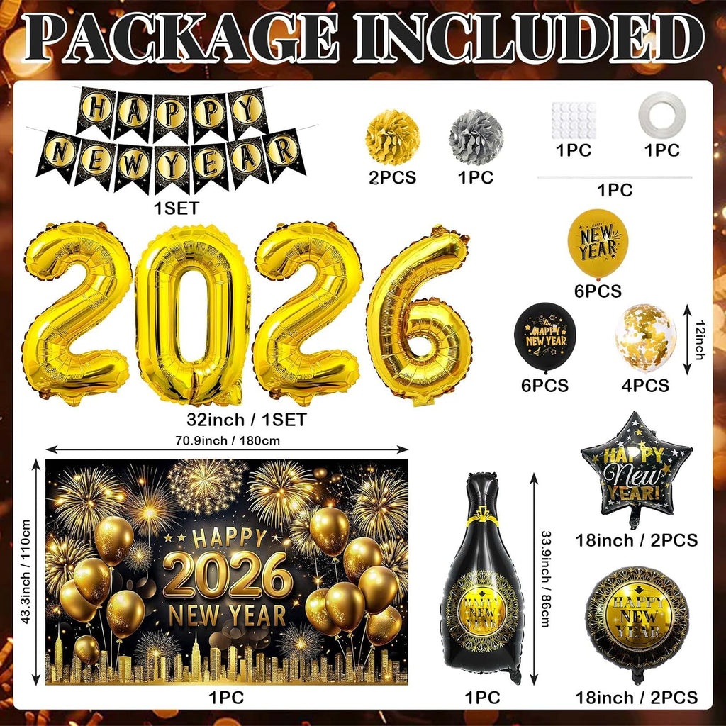 New Years Decorations Party Supplies 2026 30PCS Happy New Years Eve Balloons Decorations for 2026 Photo Props Party