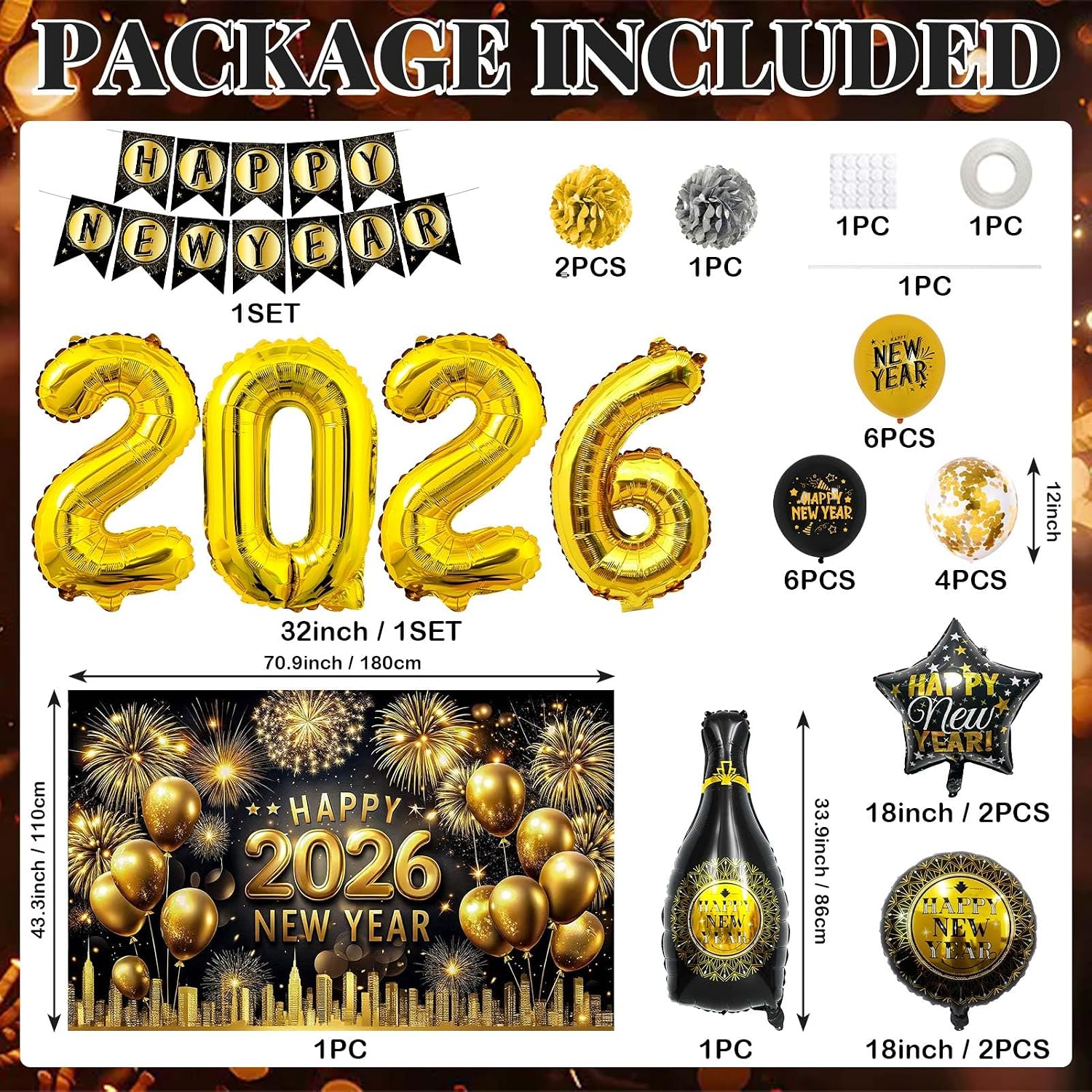New Years Decorations Party Supplies 2026 30PCS Happy New Years Eve Balloons Decorations for 2026 Photo Props Party