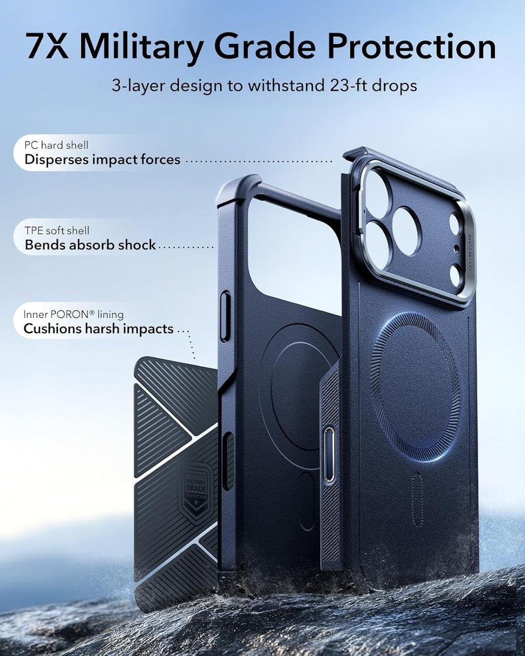for iPhone 17 Pro Max Phone Case with Stand, 23ft Military-Grade Drop Protection with Camera Control, Shock-Absorbing