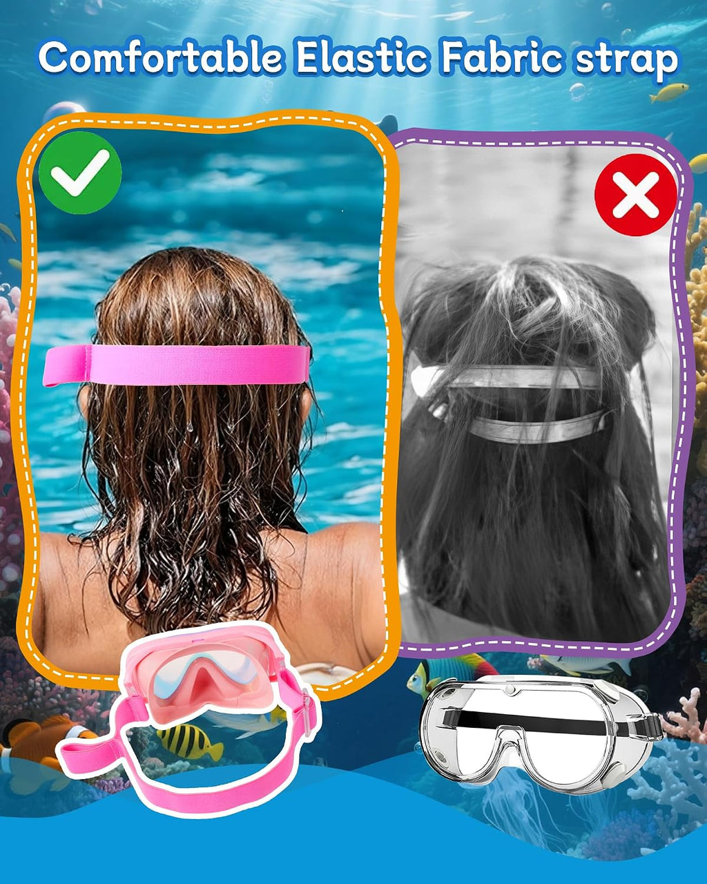 Snorkeling Gear for Kids Age 3-15, 180° Wide View Kids Snorkel Set Dry Top Anti-Fog Diving Mask for Swim Mask Goggles