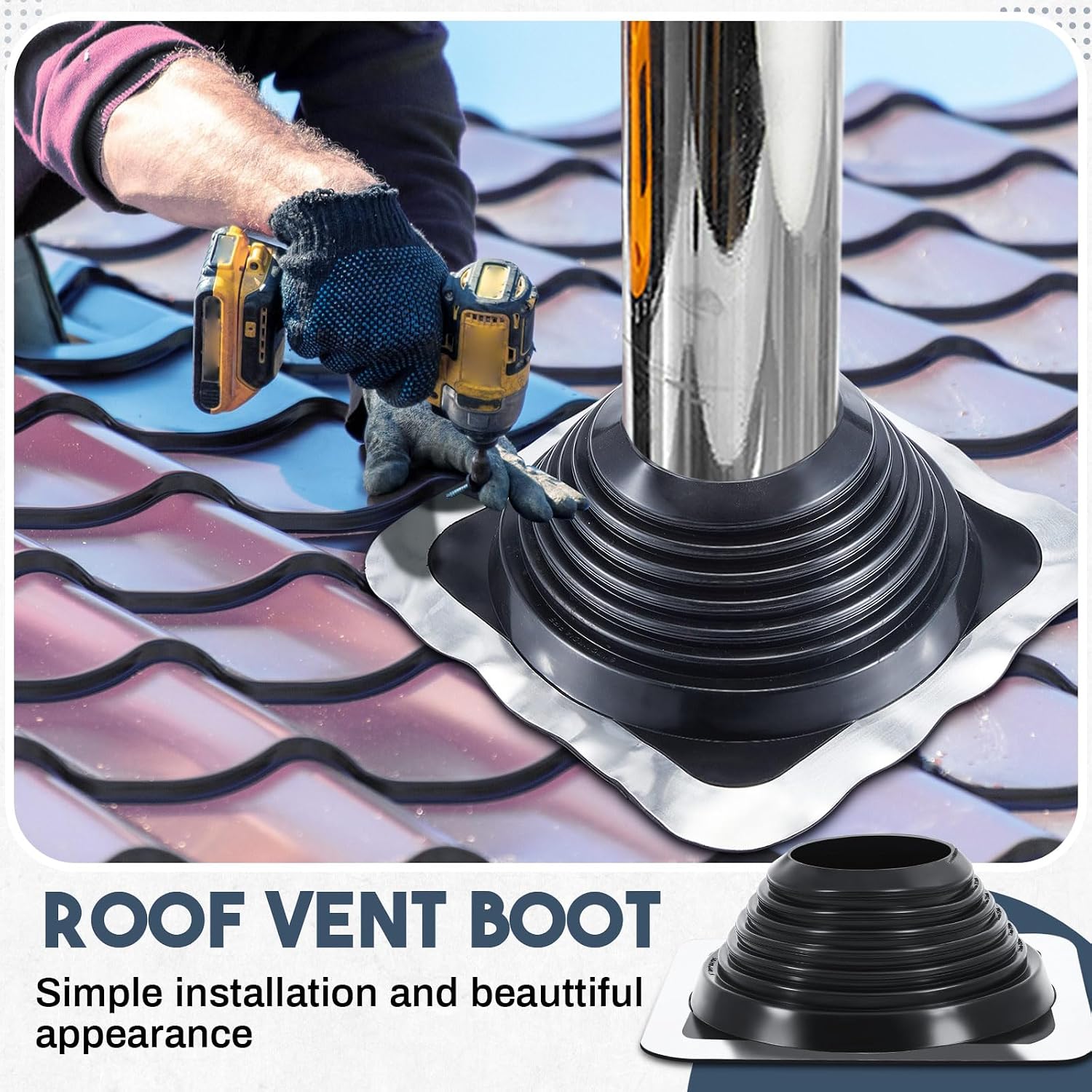 #8 Metal Roof Vent Boot Flashing Chimney Roof Boot for Pipe OD 7" to 13" Square Base Epdm Jack Stove Roofing Vent