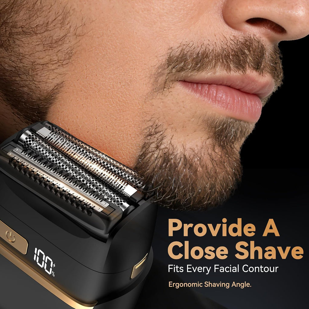 Electric Foil Shavers for Men, Portable Face Razor for Travel, Wet Dry IPX7 Waterproof Cordless Shaver with USB-C