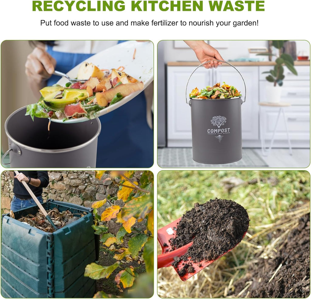 Kitchen Countertop Compost Bin, Odor Resistant Indoor Compost Bin with Lid and Charcoal Filter, Rust Resistant Coated