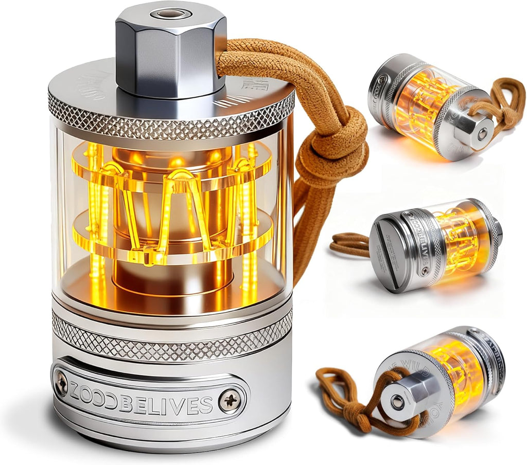 Vintage Aluminum Camping Lantern Light - Dimmable Warm Glow Lamp, Handcrafted Alloy, USB-C 72H Runtime, IPX4