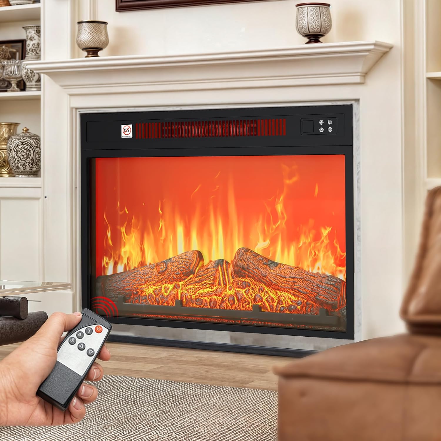 23 Inches Electric Fireplace Insert, Recessed Fireplace Heater with Remote Control, Adjustable Temperature, 6H Timer