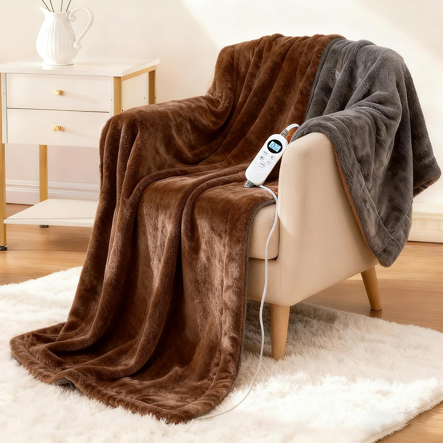 Electric Heated Blanket Throw 50''x60'' – Soft Dual-Sided Flannel, 12 Heat Settings, Smart Timer, ETL & FCC