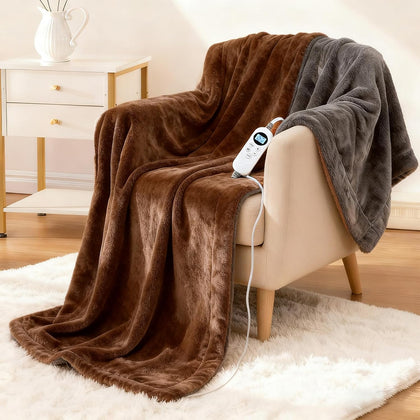 Electric Heated Blanket Throw 50''x60'' – Soft Dual-Sided Flannel, 12 Heat Settings, Smart Timer, ETL & FCC