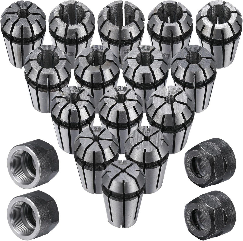 Yaocom 19 Pcs Er11 Spring Collet Set, 1.0mm-7.0mm and 1/4", 1/8" with Nut