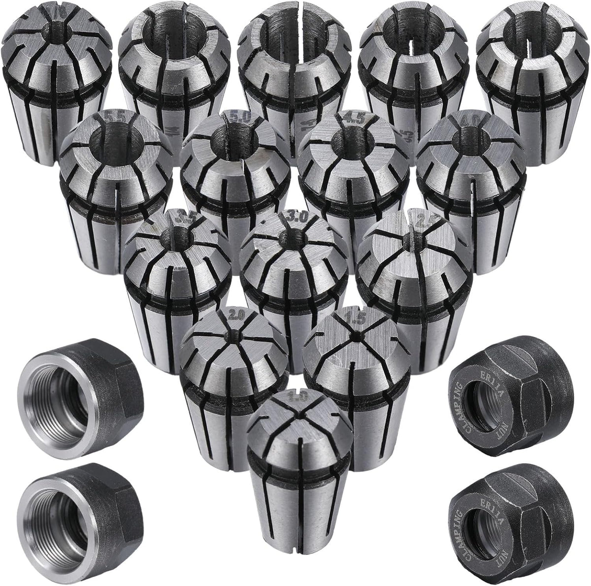 Yaocom 19 Pcs Er11 Spring Collet Set, 1.0mm-7.0mm and 1/4", 1/8" with Nut