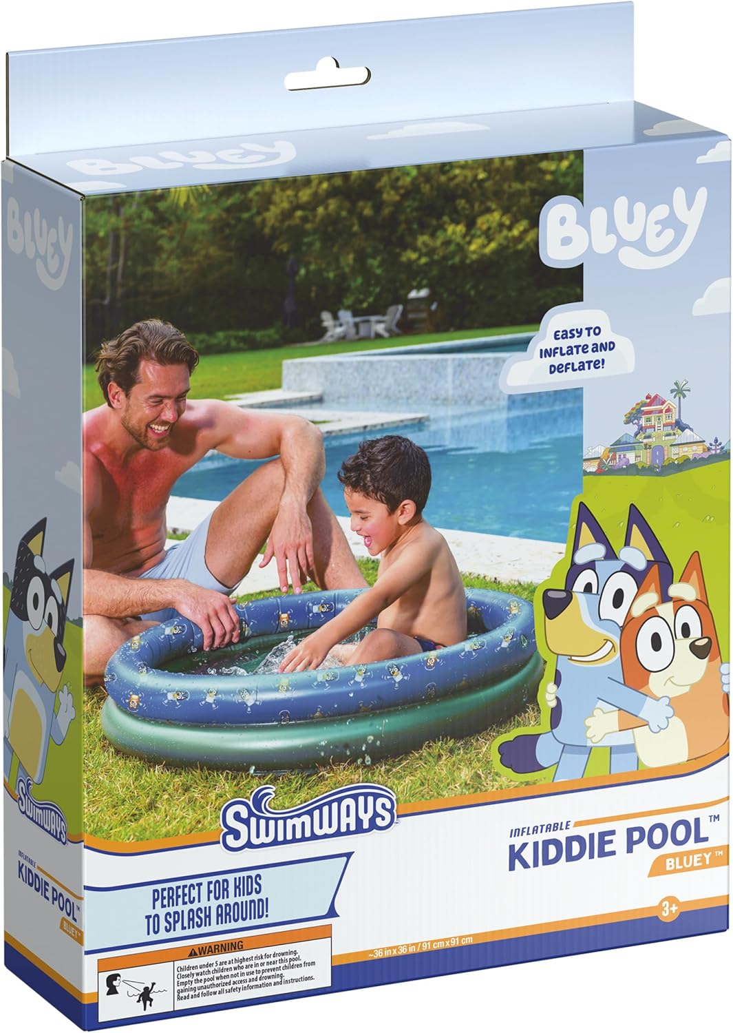 Bluey Kiddie Pool, Inflatable Above Ground Pool, Outdoor Furniture & Toys, Bluey Party Supplies for Kids Aged 3 & Up