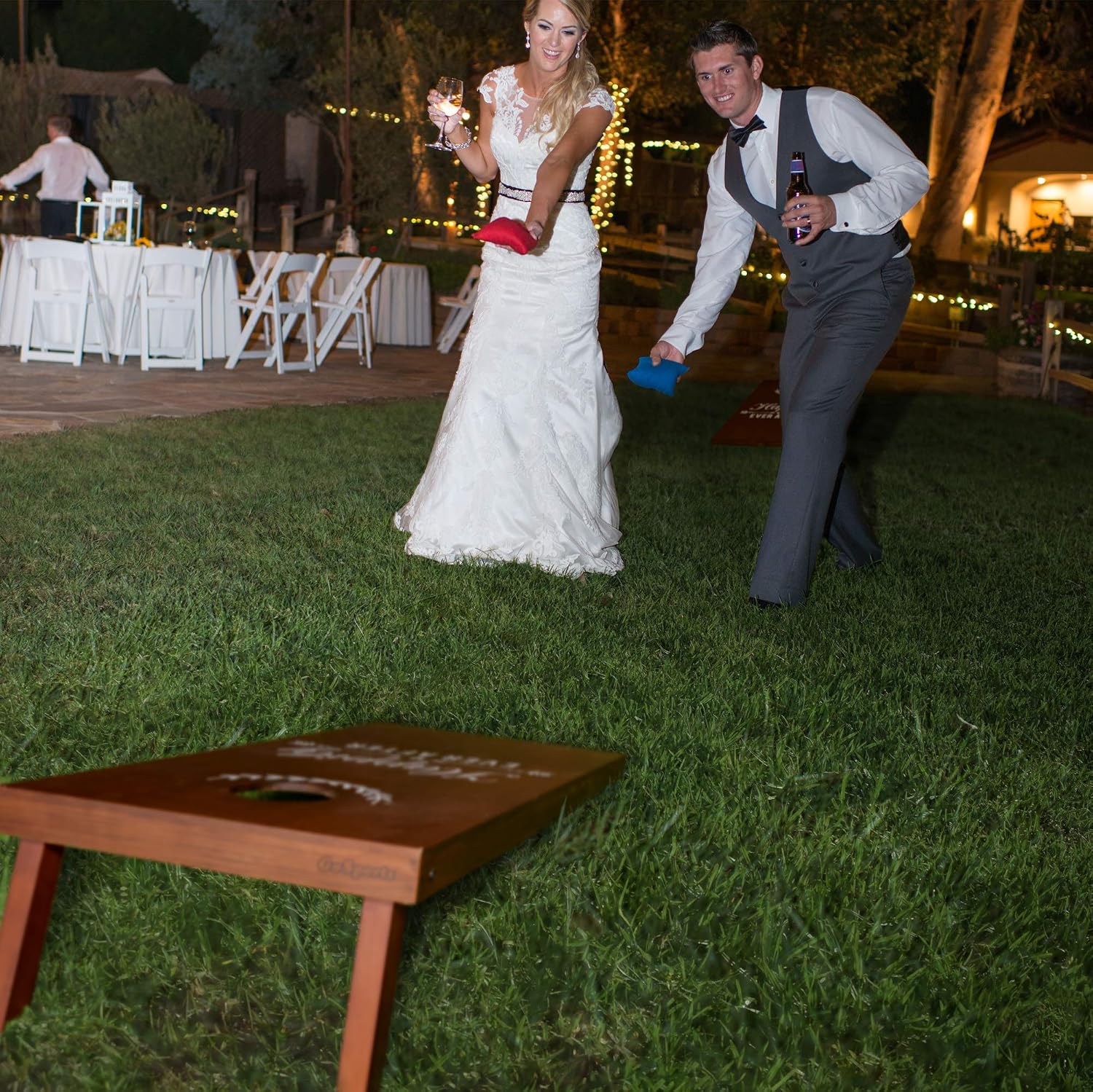 Wedding Cornhole Set | Regulation 4 ft x 2 ft Size Solid Stained Wood with Carrying Case (Choose Your Colors) - Match