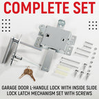 Garage Door Lock Kit, Keyed L-Handle with Inside Slide Lock Latch Mechanism, Complete Replacement Set with 2 Keys