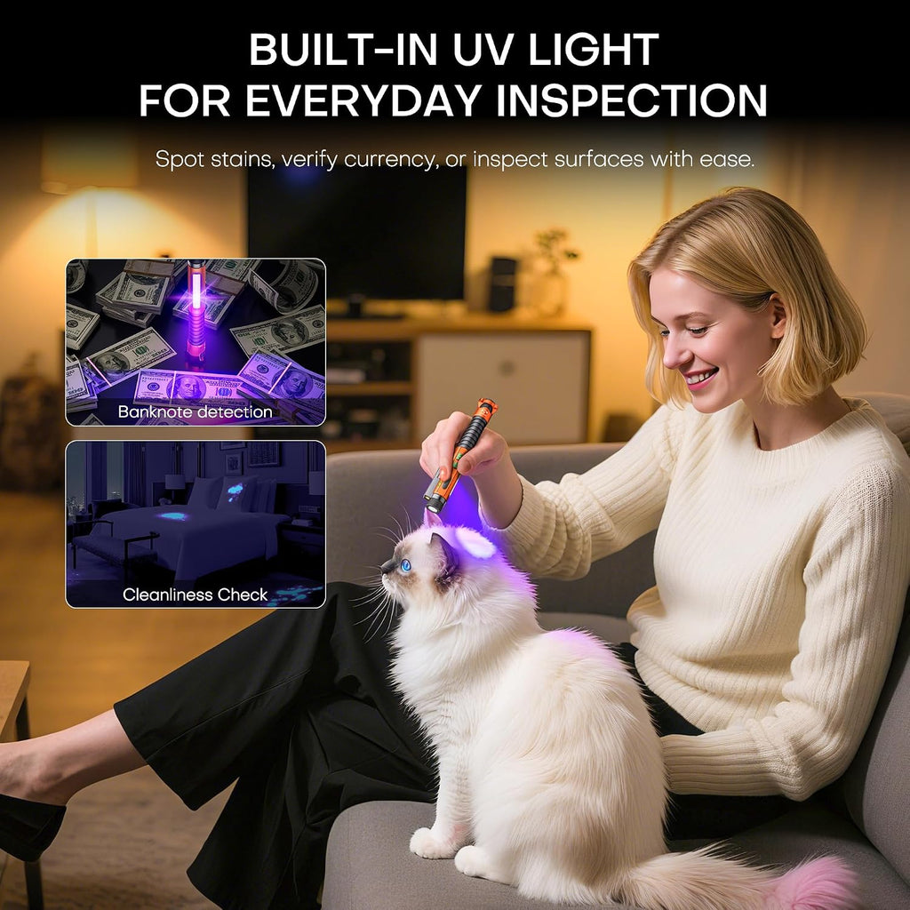 EDC Flashlight Rechargeable,800 Lumen Small Flashlight with Magnetic Clip & Base, 11 Modes LED Flashlight,Glass