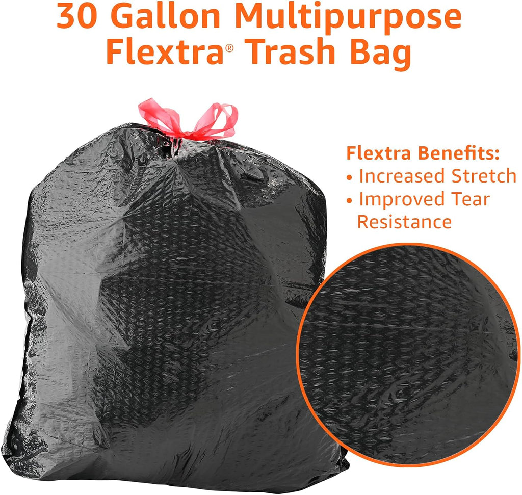 Flextra Multipurpose Drawstring Trash Bags, 30 Gallon, 50 Count, Tear Resistant
