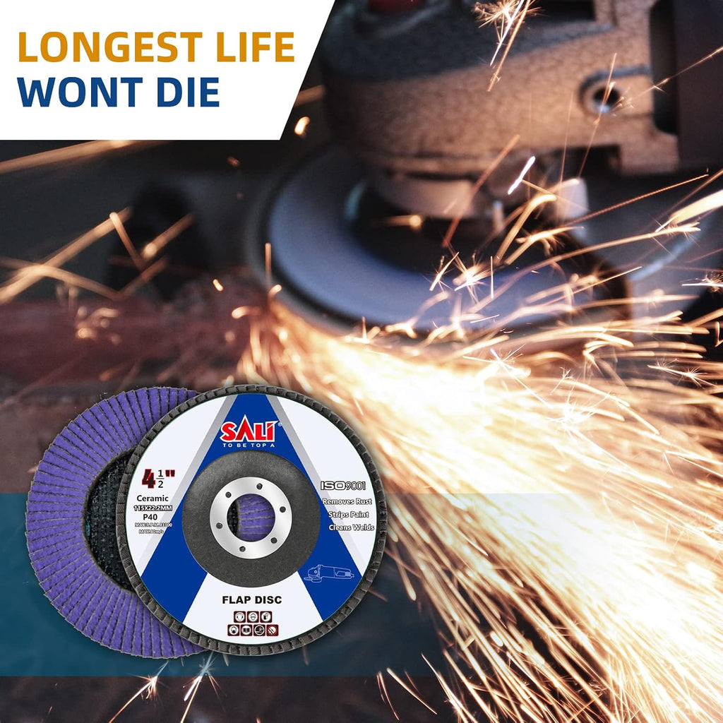Sali 20 Pack Ceramic Flap Disc 40 Grit 4.5" x 7/8 Inch Sanding Disc Bevel Type #29 Premium and Industrial Grade Angle Grinder Grinding Wheel High Performance Edge Grinding Purple