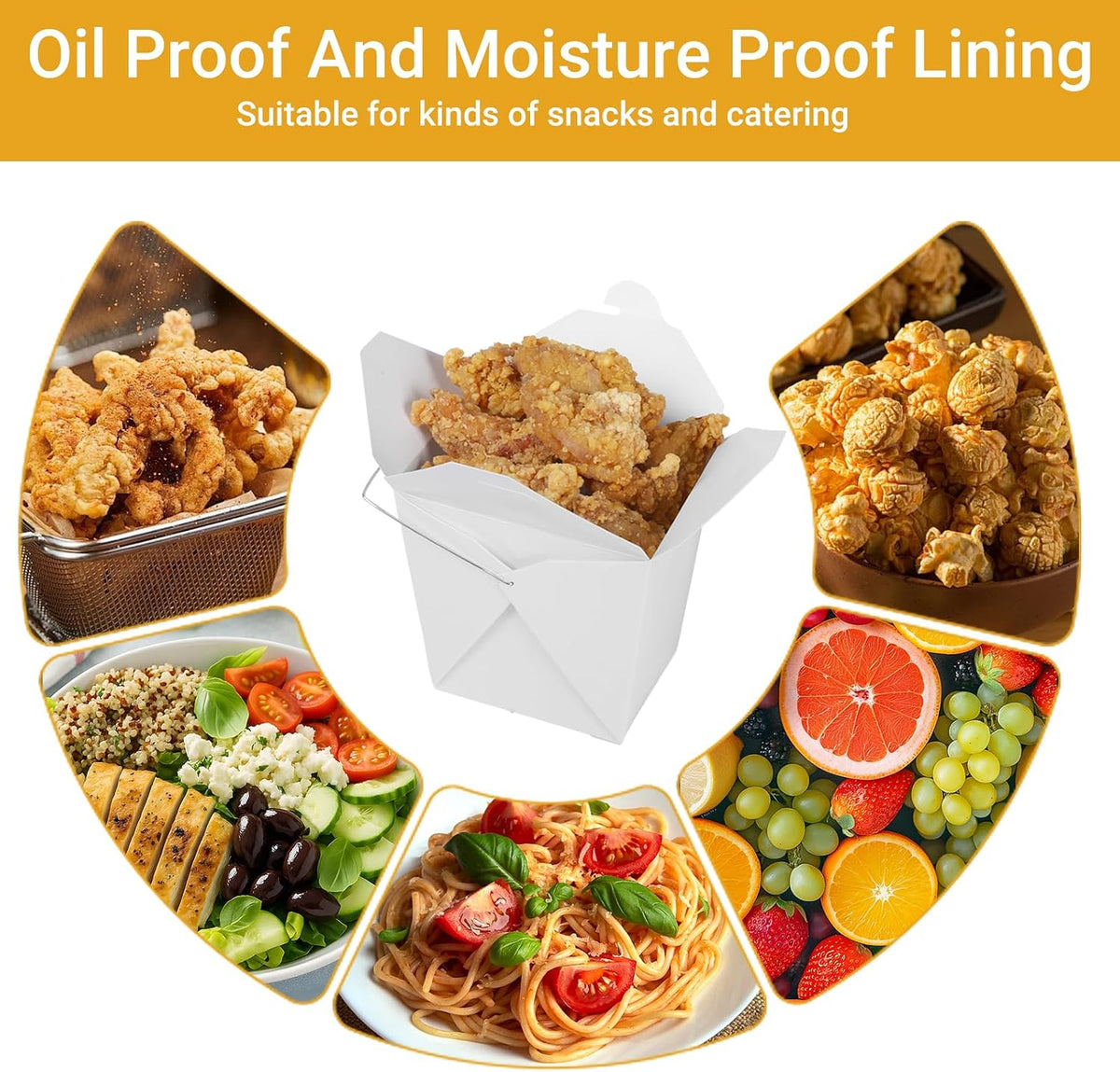 50 Pack 32oz Chinese Take Out Food Boxes, White Takeout Container