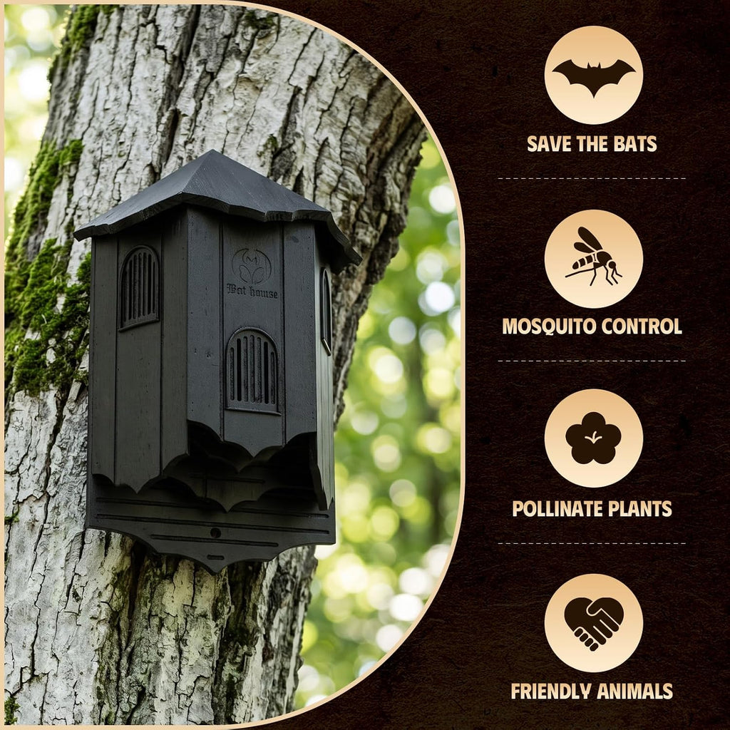 Bat House for Outdoors, Castle 3-Chamber Bat Box, 100-Capacity