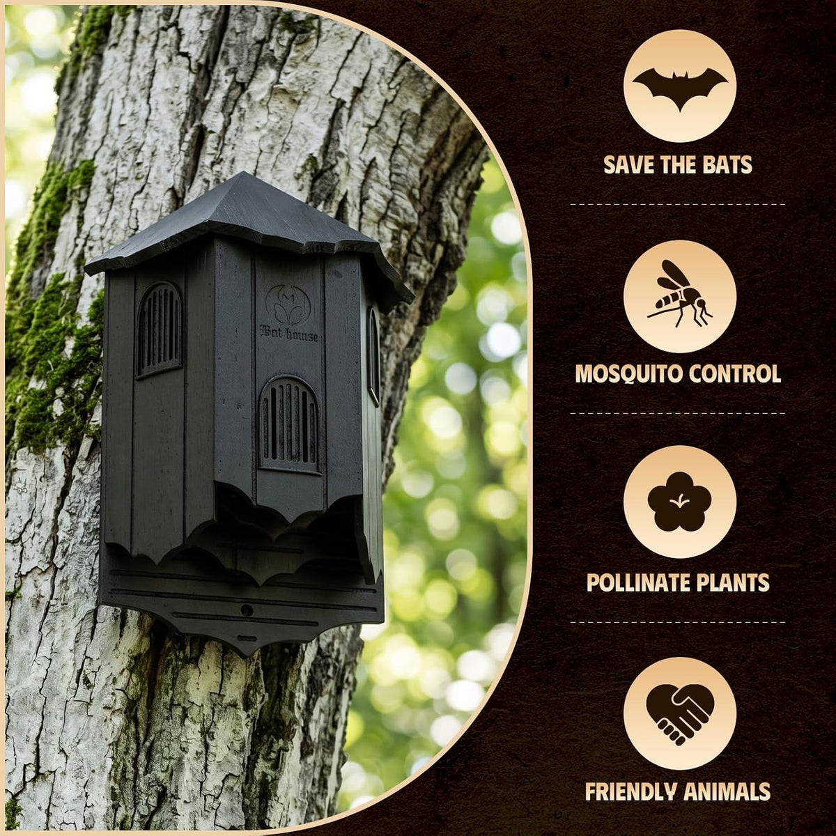 Bat House for Outdoors, Castle 3-Chamber Bat Box, 100-Capacity