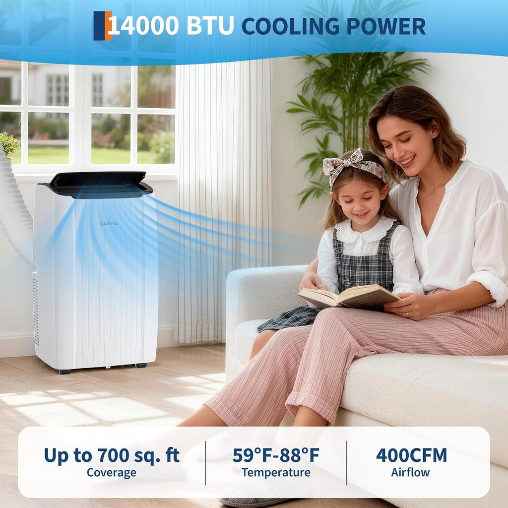 Portable Air Conditioner, 14000 BTU Portable AC Unit with Dehumidifier, Fan and Remote Control, Energy Efficient