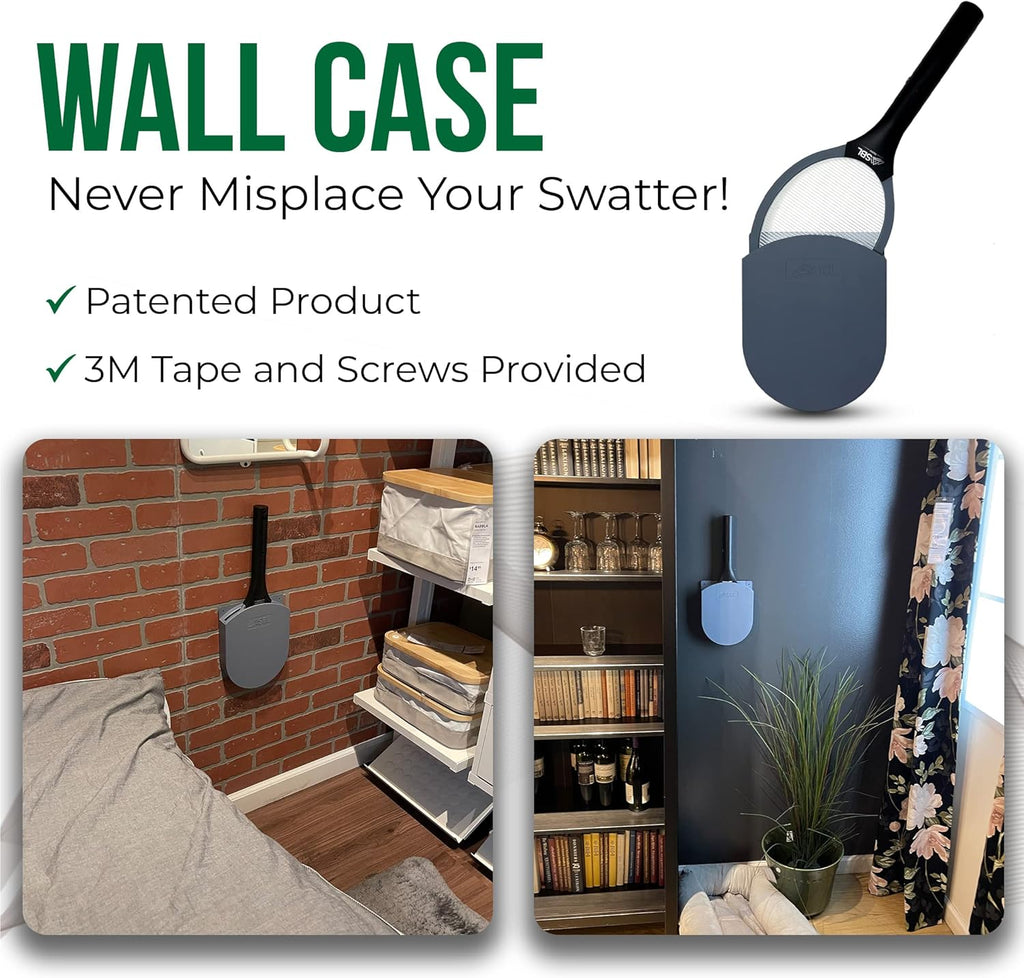 Electric Fly Swatter Racket, Electric Mosquito Swatter, Bug Zapper Racket, Electric Fly Bat with Patented Wall Case
