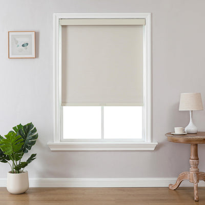 100% Blackout Roller Shades Cordless Blinds for Windows, Free-Stop Shades, UV Protection, Natural Woven Blinds for
