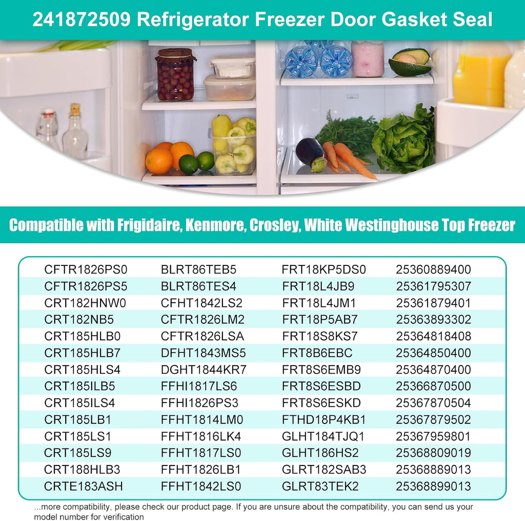 Upgraded 241872509 Refrigerator Freezer Door Gasket Replacement Compatible w/Frigidaire Freezer Door Seal