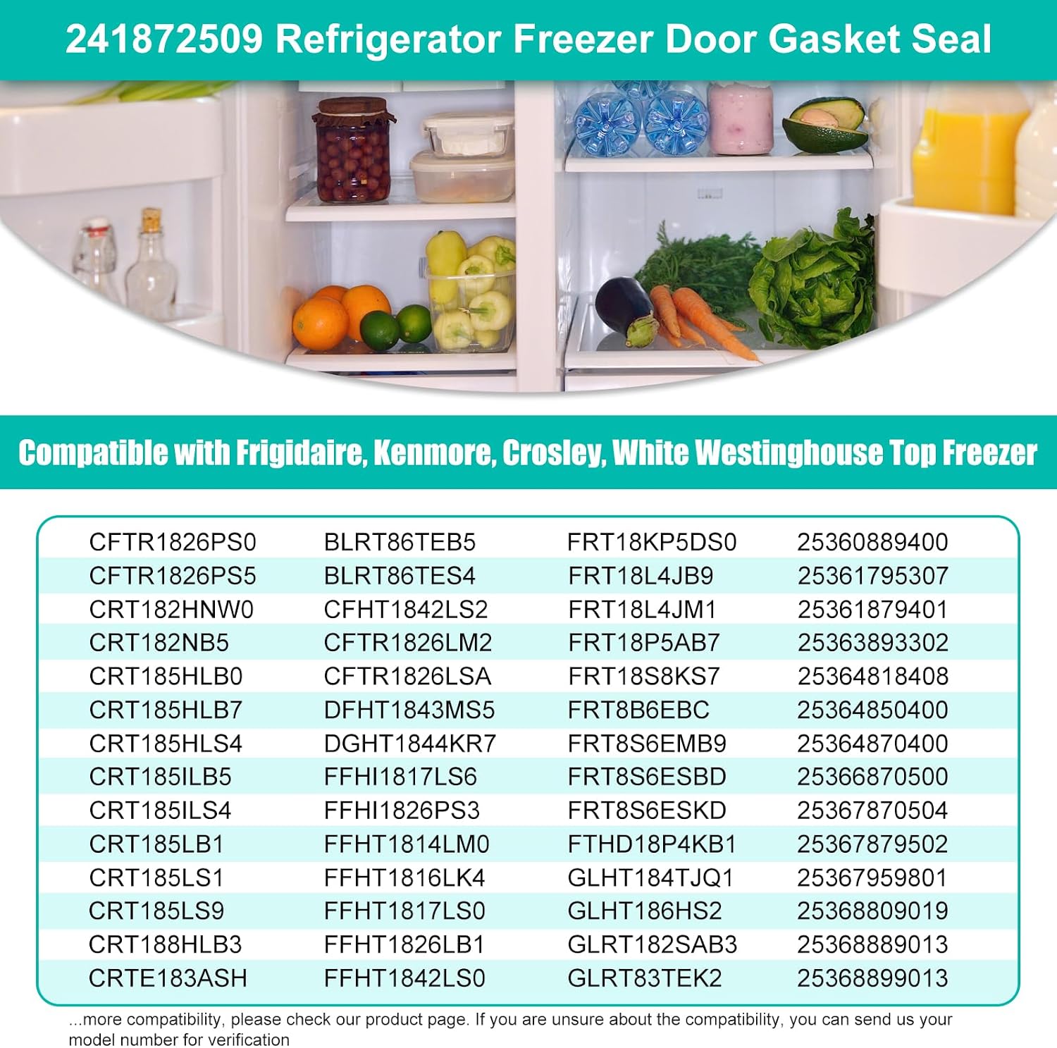 Upgraded 241872509 Refrigerator Freezer Door Gasket Replacement Compatible w/Frigidaire Freezer Door Seal