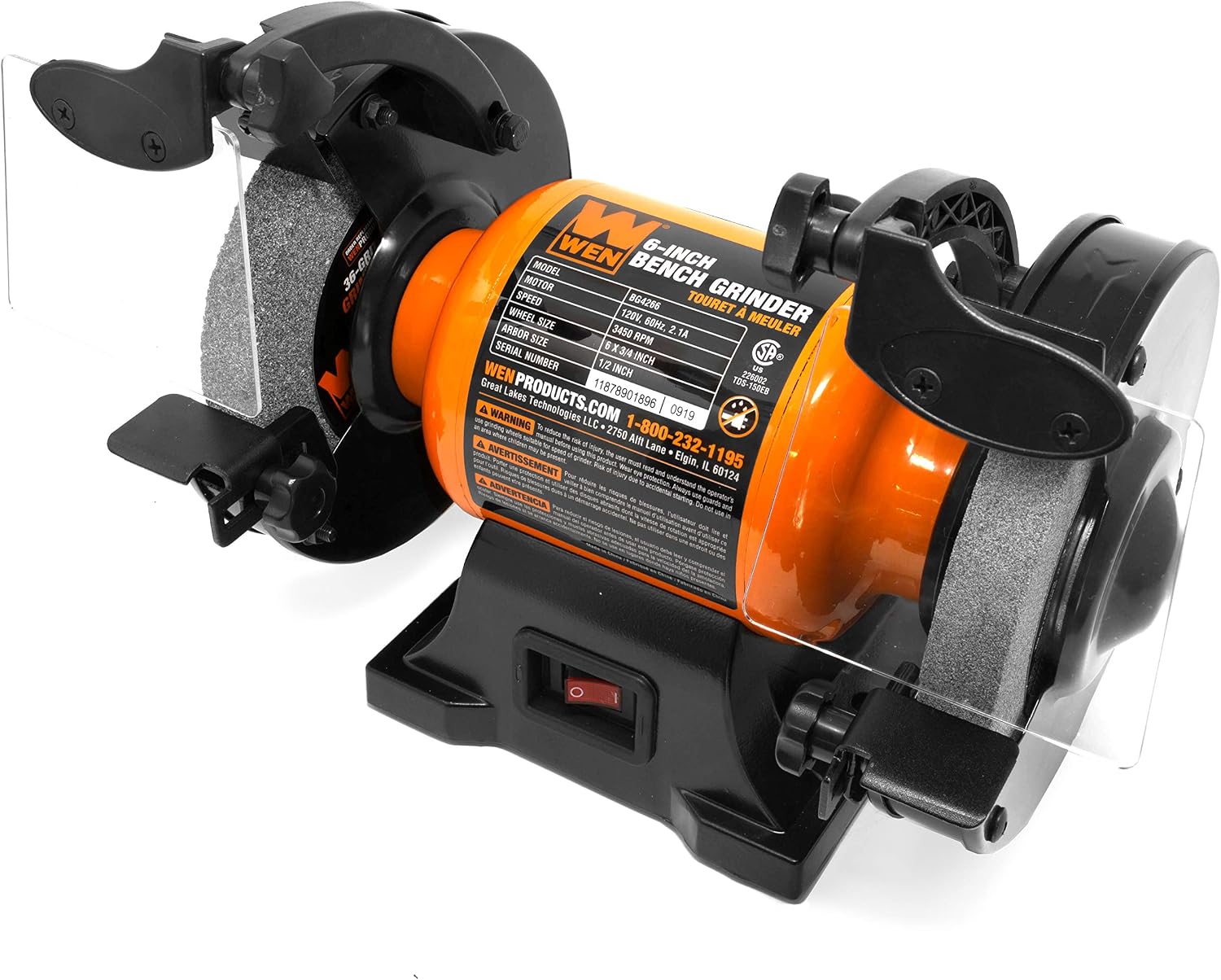 BG4260 2.1-Amp 6-Inch Single Speed Bench Grinder, Orange,black