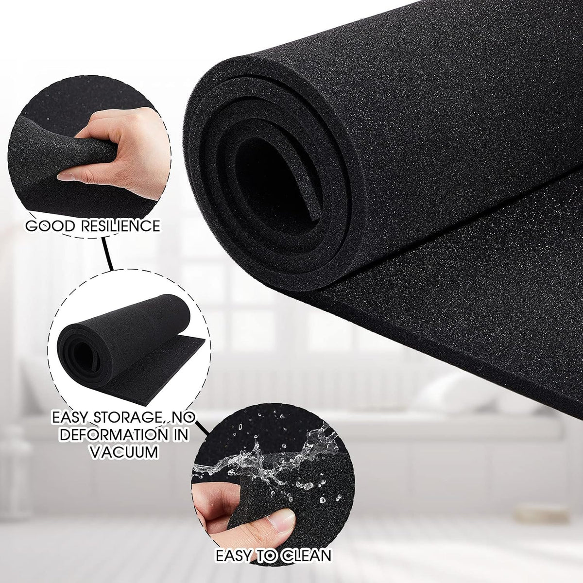 1 Pack Upholstery Foam Sheet, 1/2" X 24" X 72", Black