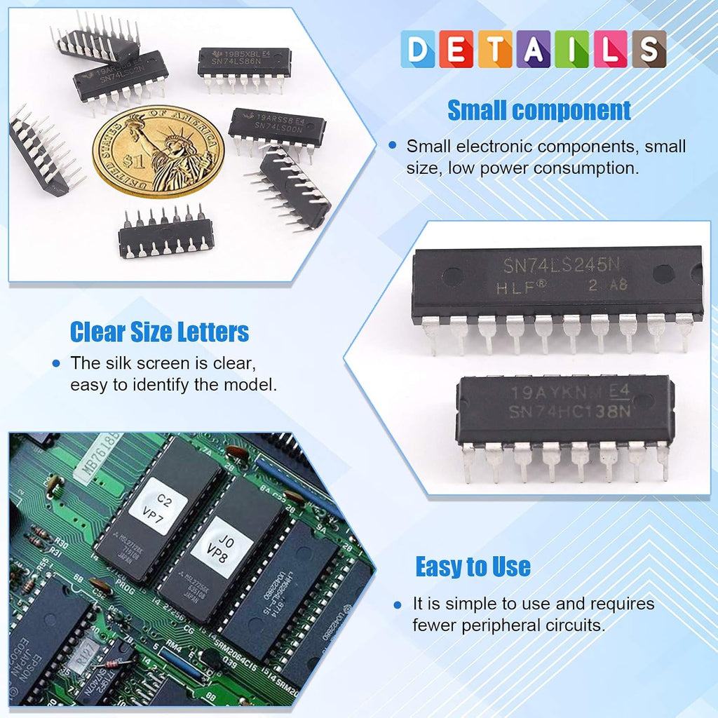 Glarks 40Pcs 74LSxxx and 74HCxxx Series Low-Power Logic IC Assortment Kit