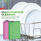 Cellulose Scrub Sponge - Kitchen Cleaning Sponges for Dishes, Pans, Pots & More- 6 Pack Dishwashing Sponges - Colors