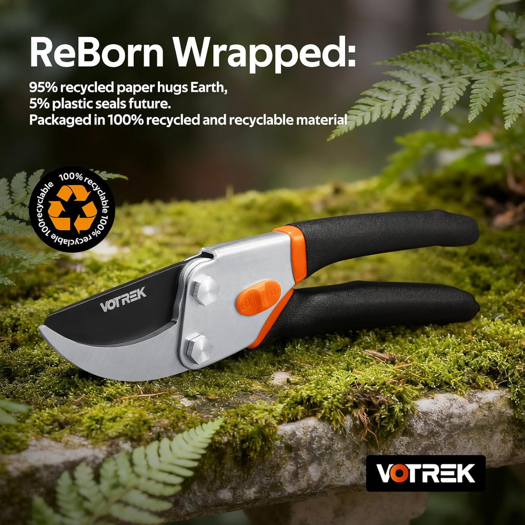Pruning Shears, 8.5” Professional Garden Pruner with Jam-Proof Spring & Ever-Sharp SK5 Blade, Ergonomic Bypass