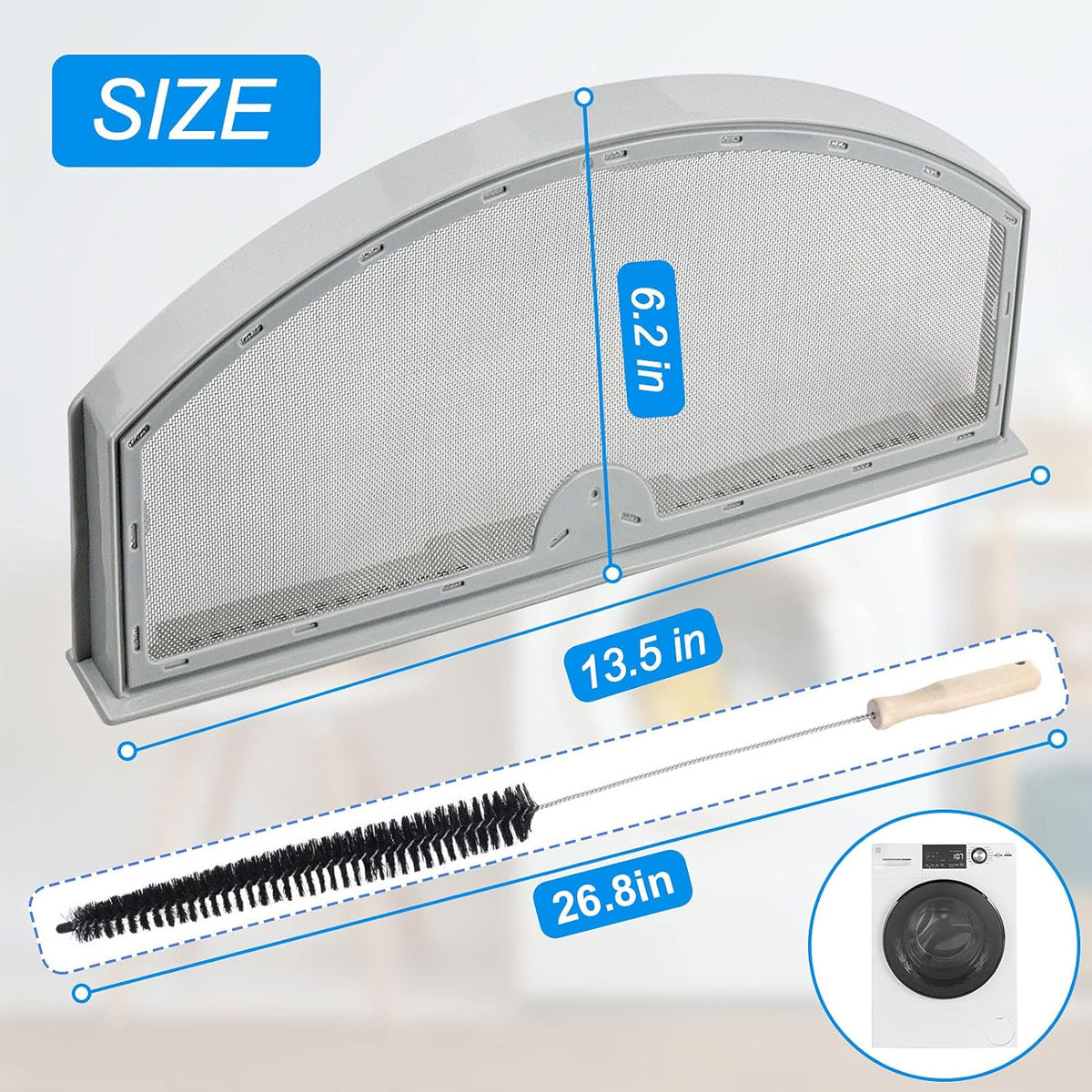 Upgraded WE03X23881 Dryer Lint Trap Replacement for GE Dryer Filter, GTD65EBSJ3WS GTD33EASK0WW GTD42EASJ2WW GTD42GASJ2WW GTD45EASJ2WS PS11763056 Stainless Steel Metal Screen with Cleaner Kit Brush