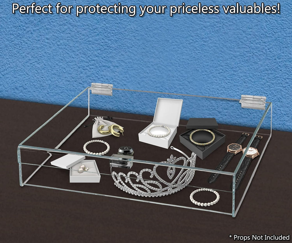 Acrylic Locking Display Case with Keys 14" x 14" x 4" Clear Square Countertop Lucite Tray with Lid for Artifacts