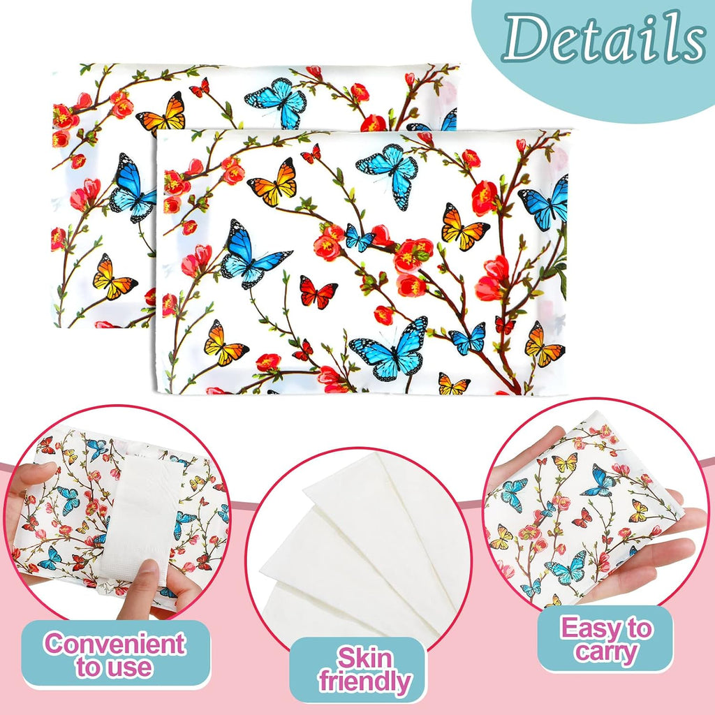 50 Pack Travel Tissue Packets Facial Paper Napkins, Butterfly