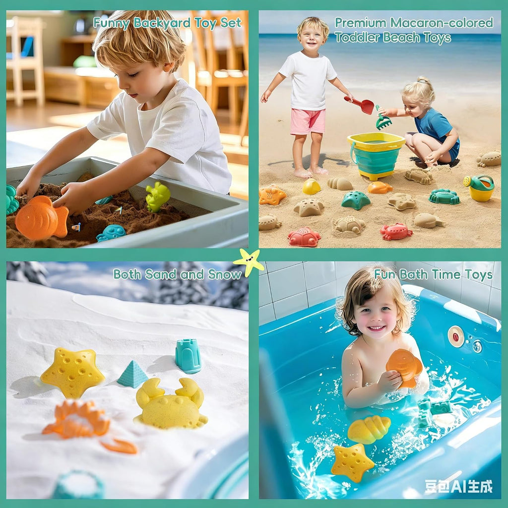 Beach Toys for Kids 12 PCS - Collapsible Sand Toys Set for Toddlers | Sand Toys Set Includes Collapsible Sand Bucket