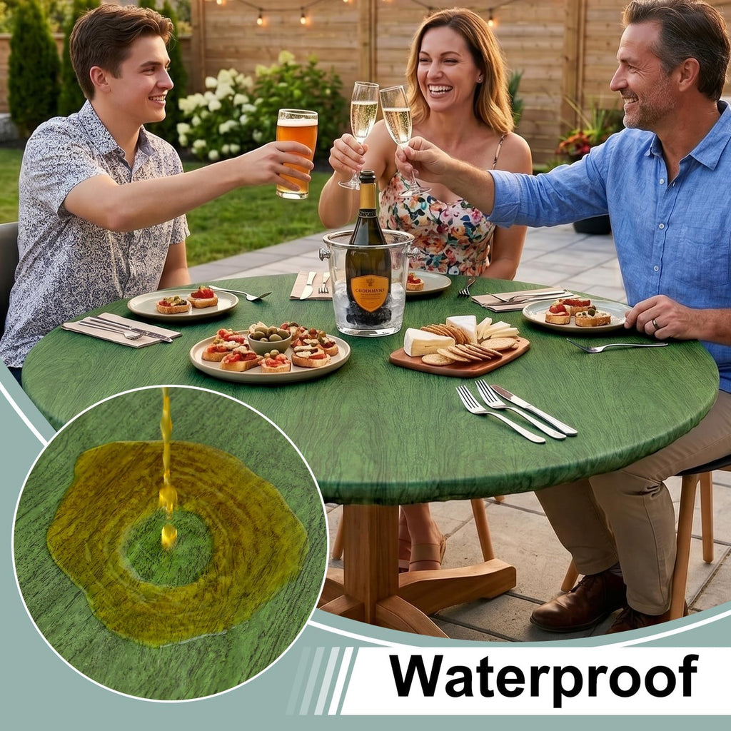 Round Fitted Vinyl Flannel Backed Tablecloth with Elastic Edge