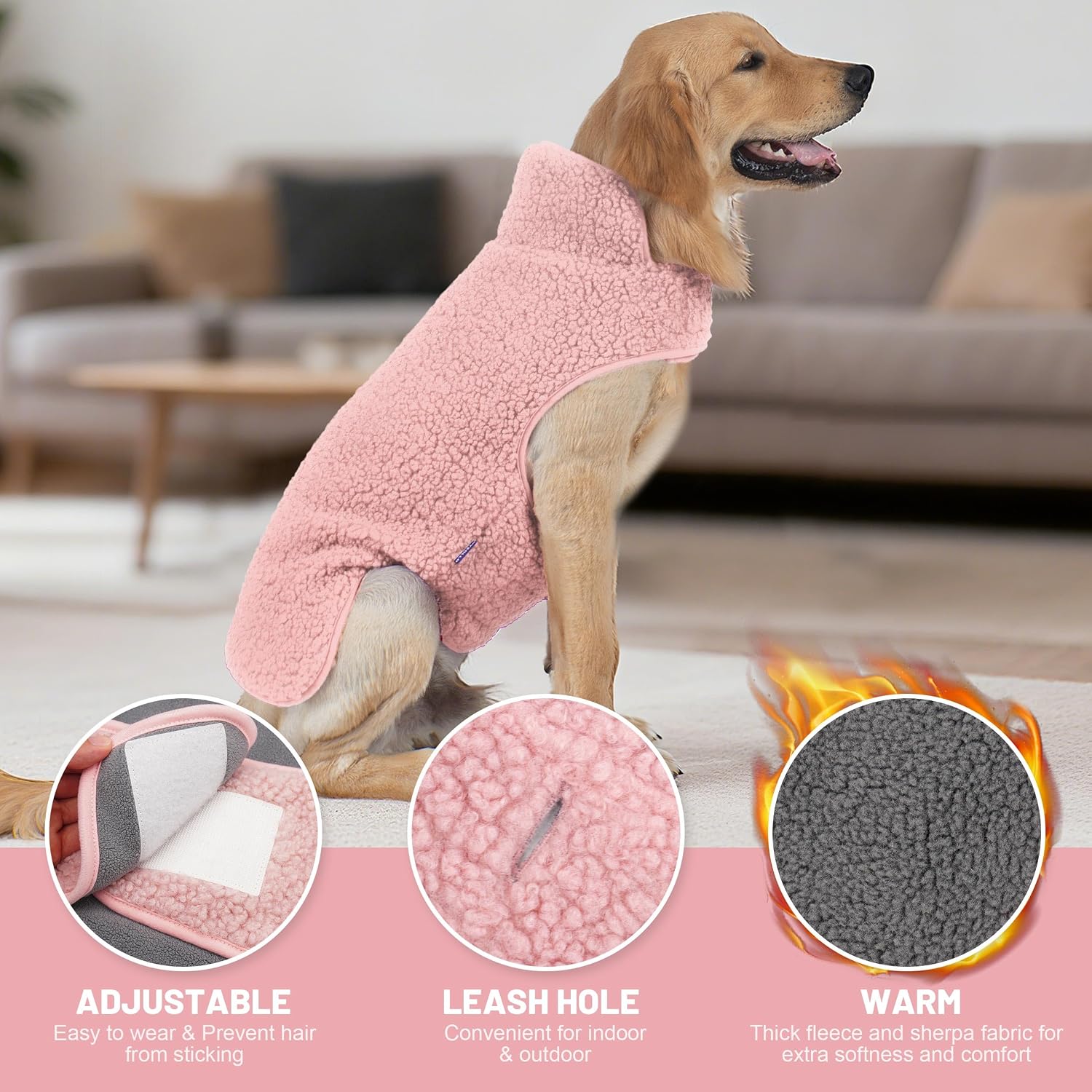 Sherpa Dog Coat Turtleneck Reversible Fleece Vest Sweater Thick Pet Clothes for Cold Weather Winter Jacket Warm Dog