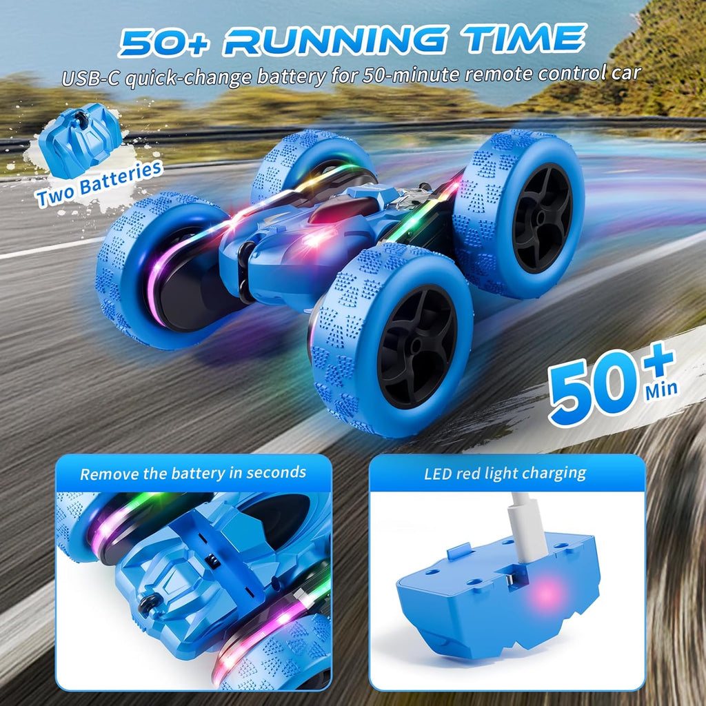 Remote Control Stunt Car 4WD 360° Flip Double‑Sided RC Cars, LED Light Bar, USB‑C Modular Battery, 2.4 GHz Outdoor