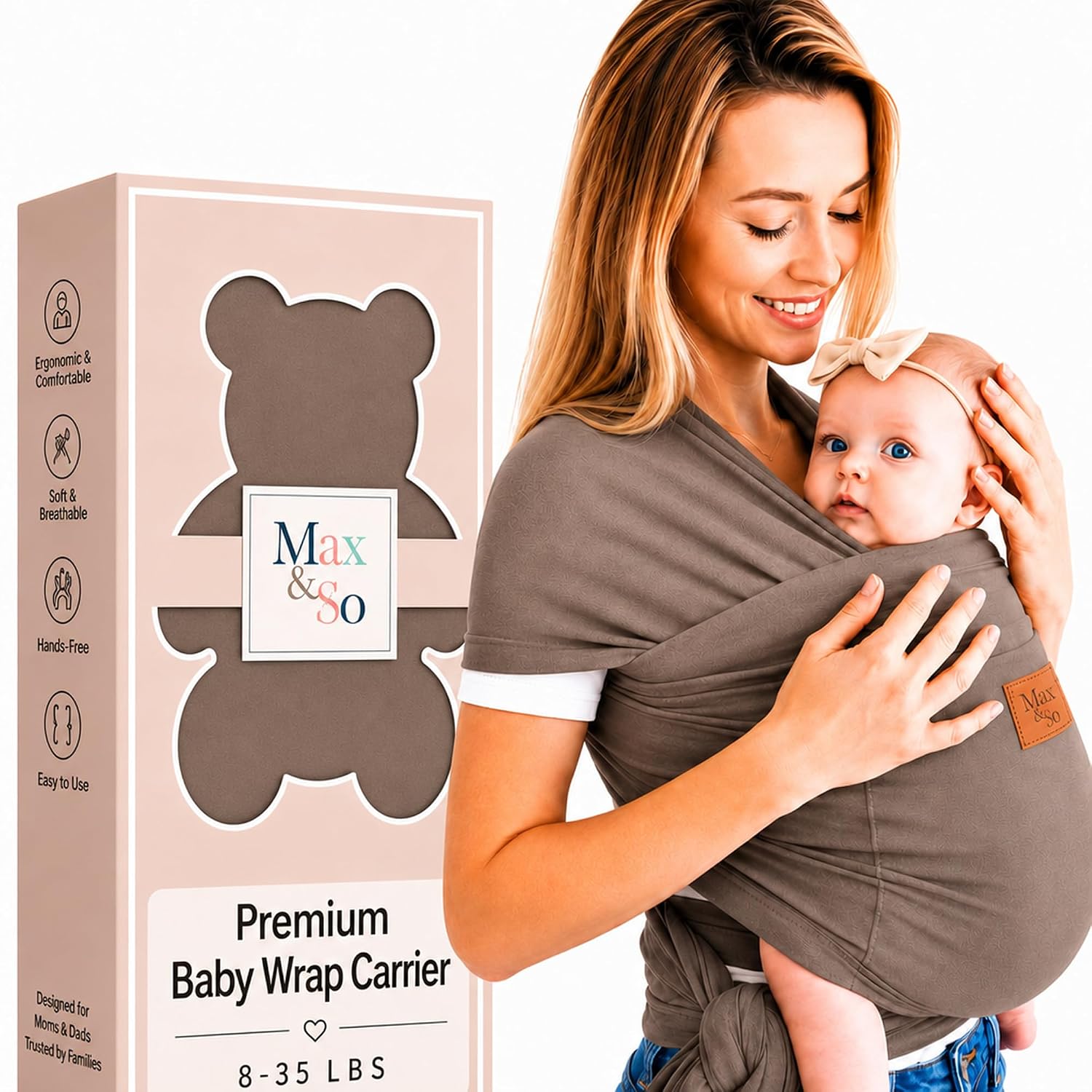Baby Wrap Carrier for Newborn to Toddler, Hands-Free Stretchy Baby Carrier Wrap with Front Pocket, 95% Cotton 5%