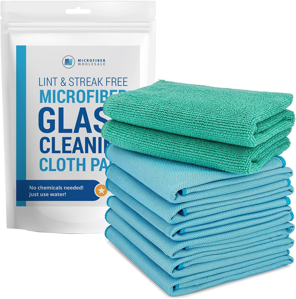 Claro 2 Step Glass Cleaning Cloth 8-Pack – Green Wet & Blue Dry Microfiber Towels Cleaning for Windows, Mirrors &