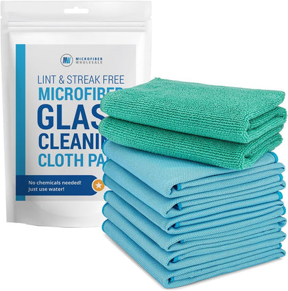 Claro 2 Step Glass Cleaning Cloth 8-Pack – Green Wet & Blue Dry Microfiber Towels Cleaning for Windows, Mirrors &