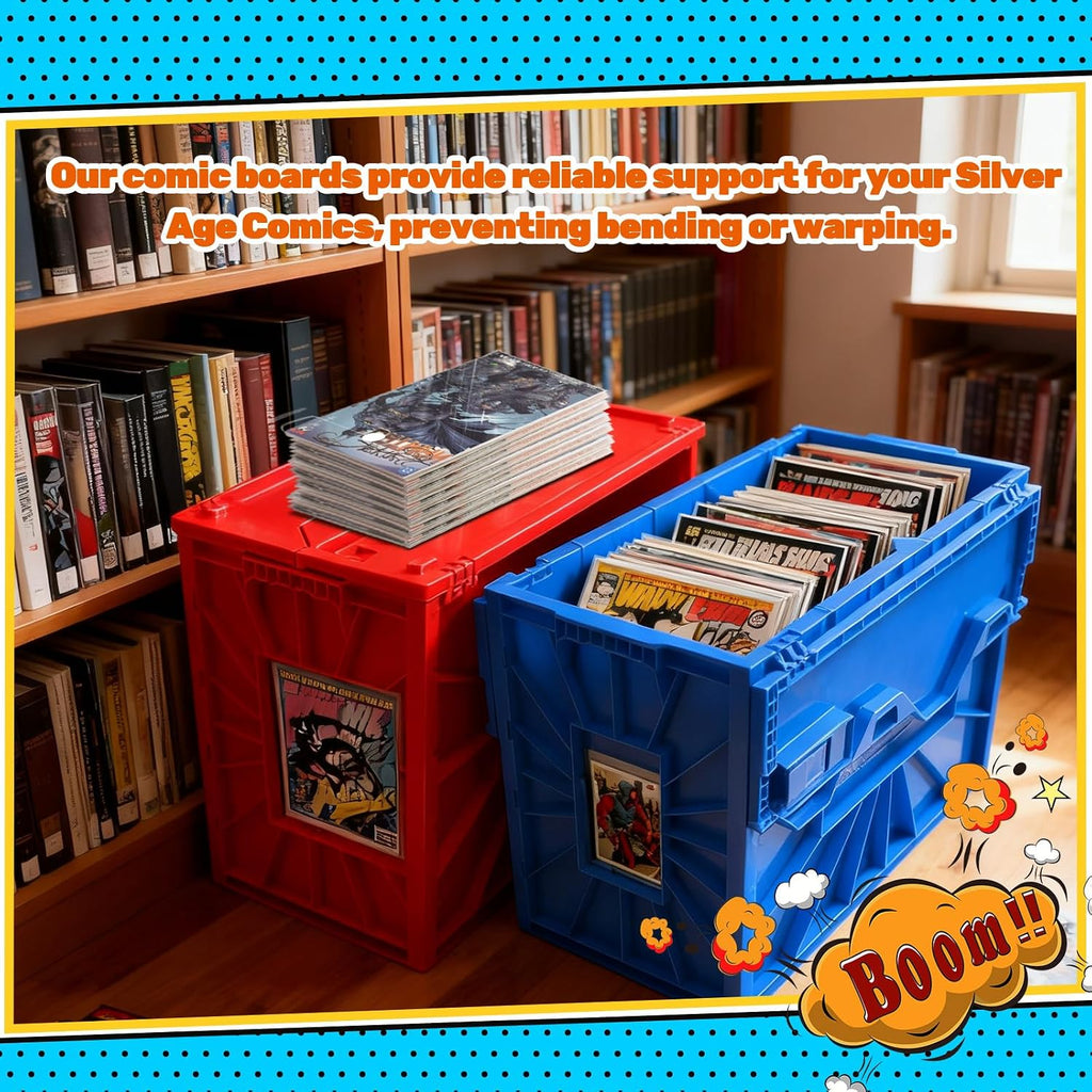 100 Sets Silver Age Comic Book Bags and Boards Thickened 27PT Comic Boards | 7 x 10.5 Inch Acid-Free Backing Boards