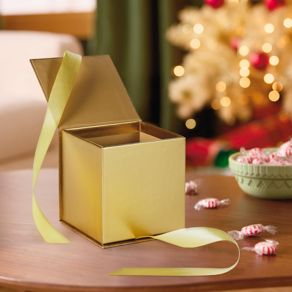 4" Small Gift Box with Ribbon Bow (Gold with Glitter)
